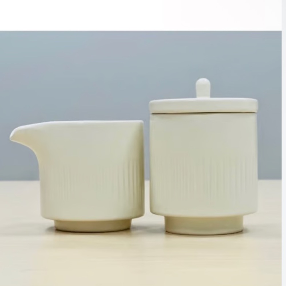 Citrine by Magenta Ribbed Ceramic Creamer & Sugar Jar Set